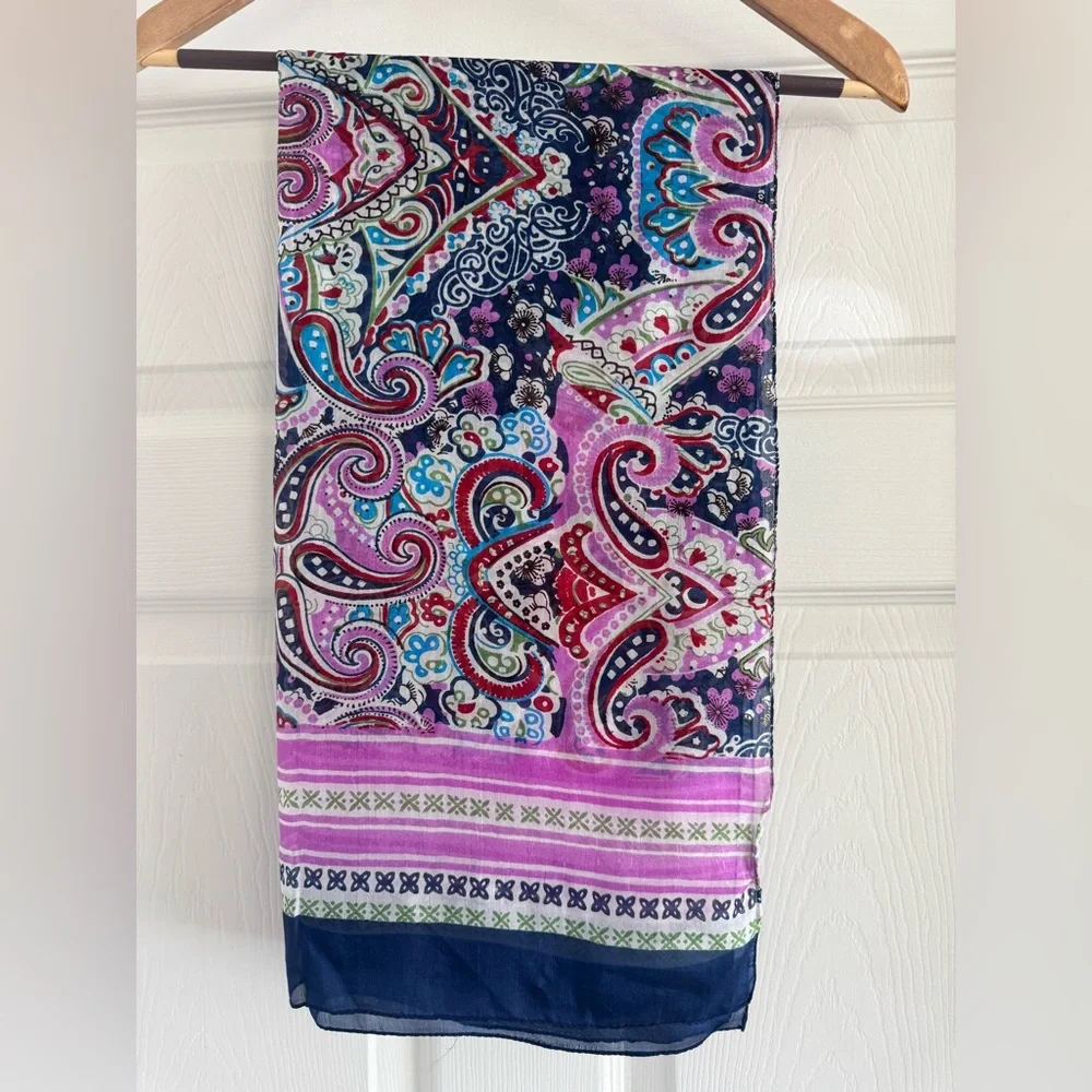 Tickled Pink Silk Scarf, Violet Multi Print, 19 X 68
